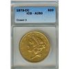 Image 1 : 1873-CC CLOSED 3 LIBERTY GOLD $20  ICG AU50    RARE DATE!