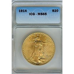 1914 SAINT GAUDENS GOLD $20 ICG MS65