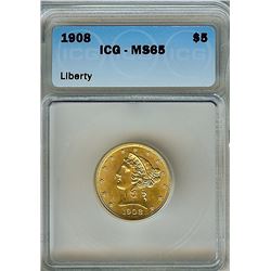 1908 LIBERTY HEAD $5 GOLD HALF EAGLE  ICG MS65  LAST DATE OF THE LIBERTY SERIES!