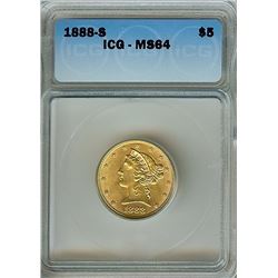 1888-S LIBERTY HEAD $5 GOLD HALF EAGLE  ICG MS64