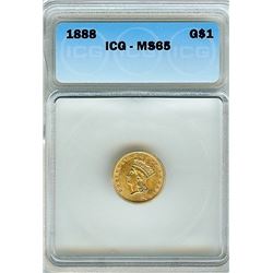 1888 INDIAN PRINCESS HEAD GOLD DOLLAR  ICG MS65 RARE THIS NICE!!