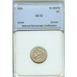 1834 CAPPED BUST SILVER DIME  NNC MS62