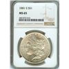 Image 1 : 1881-S MORGAN SILVER DOLLAR  NCG MS65