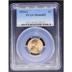 1954 S LINCOLN WHEAT CENT PENNY PCGS CERTIFIED MS 66 RD RED