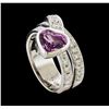 Image 4 : Pink Sapphire and Diamond Ring - 18KT White Gold