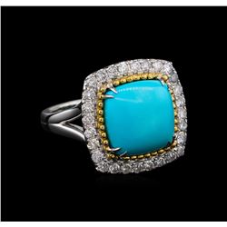 14KT White Gold 4.02 ctw Turquoise and Diamond Ring