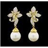 Image 1 : Pearl and Diamond Earrings - 18KT Yellow Gold