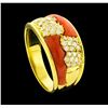 Image 4 : Coral and Diamond Ring - 18KT Yellow Gold