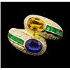 Image 2 : 1.40 ctw Sapphire, Emerald and Diamond Ring - 18KT Yellow Gold