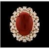 Image 2 : 5.61 ctw Coral and Diamond Ring - 14KT Rose Gold