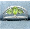 Image 1 : Three Stone Peridot Ring with Diamonds