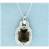 Image 1 : Vintage Style Smokey Topaz Pendant with Diamonds and Chain