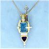 Image 1 : Custom Diamond & Assorted Gemstones in a Deco Design Pendant and 14k Chain
