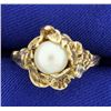 Pearl and White Sapphire Flower Ring