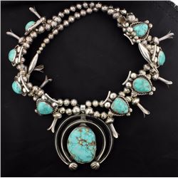 Squash Blossom Sterling Silver and Turquoise Necklace