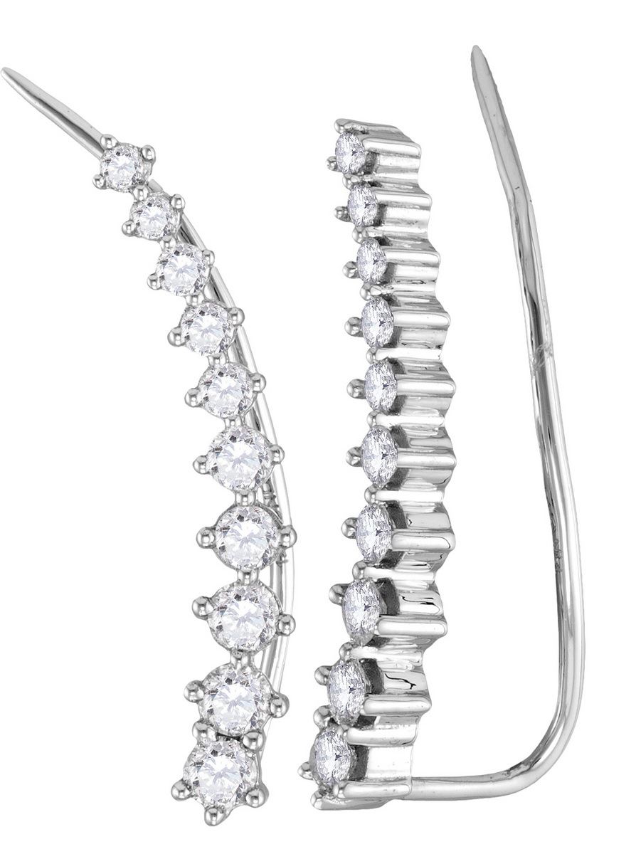 0.75 CTW Natural Diamond Climber Earrings 14K White Gold