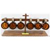 Image 1 : 6 VINTAGE AMBER GLASS BEER MUGS WITH WOODEN RACK