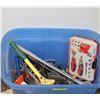 Image 1 : BLUE TOTE WITH WRENCHES, SCREW DRIVERS, AND SOCKET