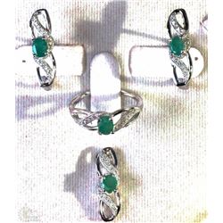 #1-STERLING SILVER EMERALD WITH CUBIC CRYSTAL SET