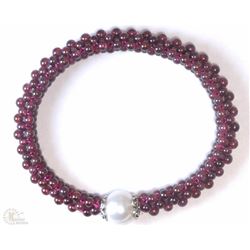 #3-STERLING SILVER NATURAL PEARL & GARNET BRACELET