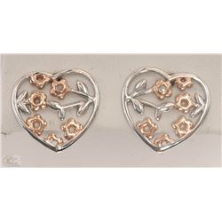 #9-STERLING SILVER DIAMOND HEART-SHAPED EARRINGS
