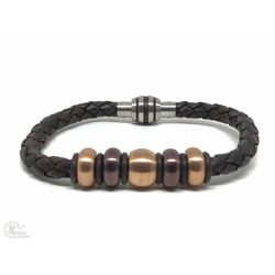 #15-MEN'S STAINLESS STEEL BROWN LEATHER WITH
