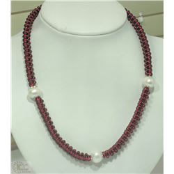 #16-NATURAL GARNET & PEARL NECKLACE