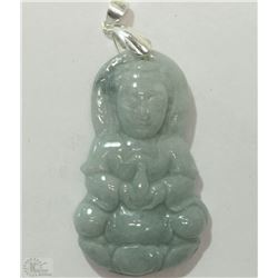 #19-STERLING SILVER NATURAL JADE BUDDHA PENDANT