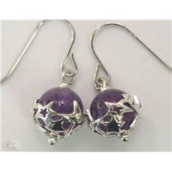 #30-STERLING SILVER AMETHYST & DIAMOND EARRINGS