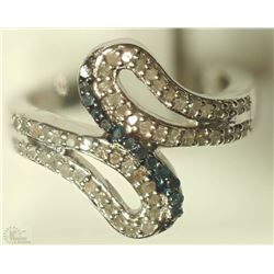 #39-STERLING SILVER WHITE DIAMOND & BLUE