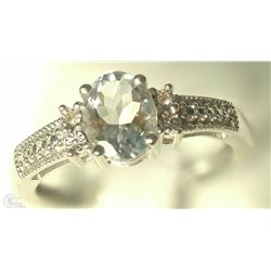 #44-STERLING SILVER AQUAMARINE & DIAMOND RING