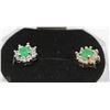 Image 1 : #29-EMERALD &CZ .925 STERLING SILVER EARRINGS