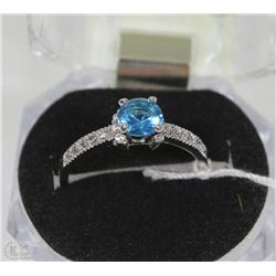 #95-BLUE TOPAZ &CZ .925 STERLING SILVER RING