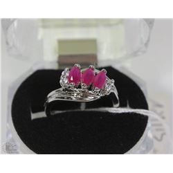 #82-RED RUBY &CZ  .925 STERLING SILVER RING