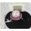Image 1 : #87-AKUYA PEARL & RUBY .925 STERLING SILVER RING