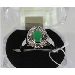 #91- EMERALD &CZ .925 STERLING SILVER RING