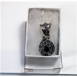 VINTAGE STYLE OVAL BLACK & CLEAR CZ PENDANT