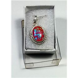 PINK LAB FIRE OPAL OVAL PENDANT & CHAIN