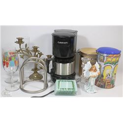 CUISINART COFFEEMAKER, GLASSWARE, CANISTERS AND