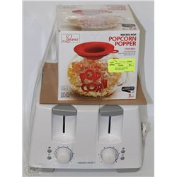 NEW 4 WIDE SLICE TOASTER &MICRO POP POPCORN