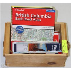 WOOD BOX FULL OF NORTH AMERICAN MAPS