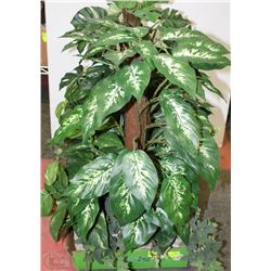 TWO DECORATIVE PLANTERS WITH FAUX ORCHIDS