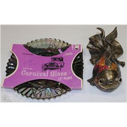 VINTAGE CARNIVAL GLASS 12" PLATTER PURPLE 1973 CI