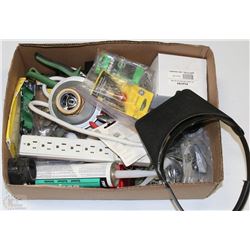 BOX WITH  ASSORTED TOOLS, DOOR KNOB SET, POWER