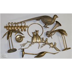 FLAT OF BRASS CATS, BIRDS AND MORE