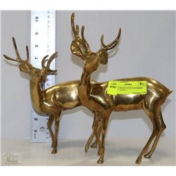 2 LARGE BRASS DEER FIGURINES (11"X7.5") (9"X7.5