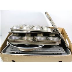 BOX OF BAKING PANS AND MUFFIN TINS