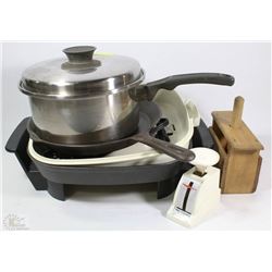 ESTATE KITCHEN ITEMS INCLUDING POT, FRYING PAN,