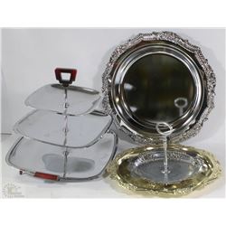 BOX OF VARIOUS METAL TIDBIT TRAYS