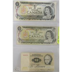 SHEET W/2 CANADIAN 1973 $1 BILLS AND